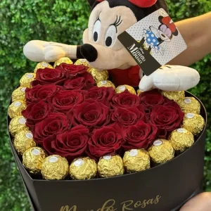 Caja Corazón Rosas y Chocolates con Peluche Mickey – Heart Love